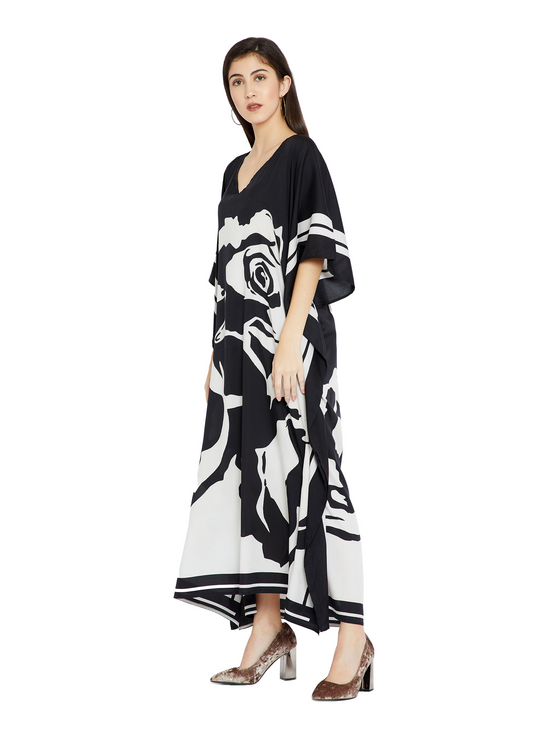 Black White Women Caftan, Soft Satin Silk Caftan