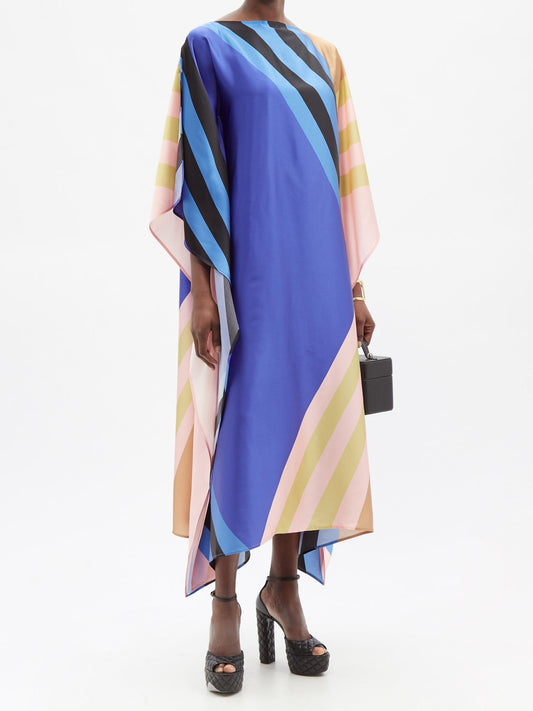 Women's Blue Soft Satin Silk Long Kaftan