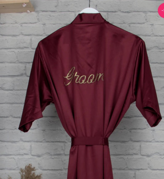 Personalised Satin Robe - Maroon