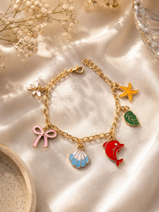 Gold Chain Bracelet with Colorful Ocean Charms Bracelet | Cute Trendy Summer Jewelry