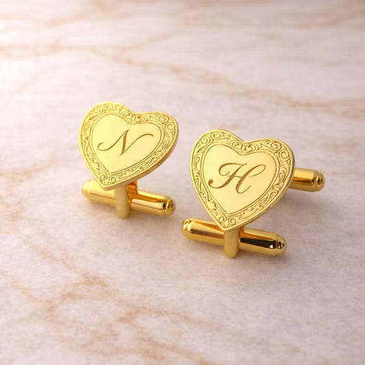 Floral Cufflinks for Groom, Wedding Cufflinks, Heart Initials Cufflinks, Personalized Cufflinks for Groom From Bride, Gift for Man