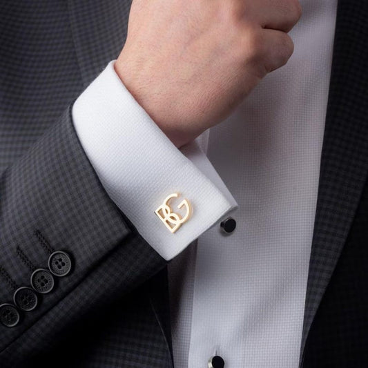 Personalized Initial Cufflinks for Men, Custom Monogram Letter Cuff Links, Gold or Silver Wedding Groom Groomsmen Gift