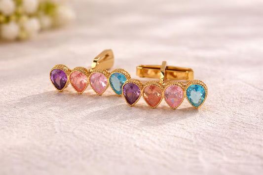 Multicolour Gemstone Cufflinks – Wedding Groom Gift – Custom Jewellery for Him – Personalized Birthstone Cufflinks for Men