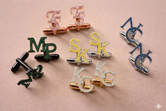 Personalized Sterling Silver Monogram Cufflinks with Birthstone, Custom Initial Letter Cuff Links for Men, Groomsmen Gift, Luxury Wood Box