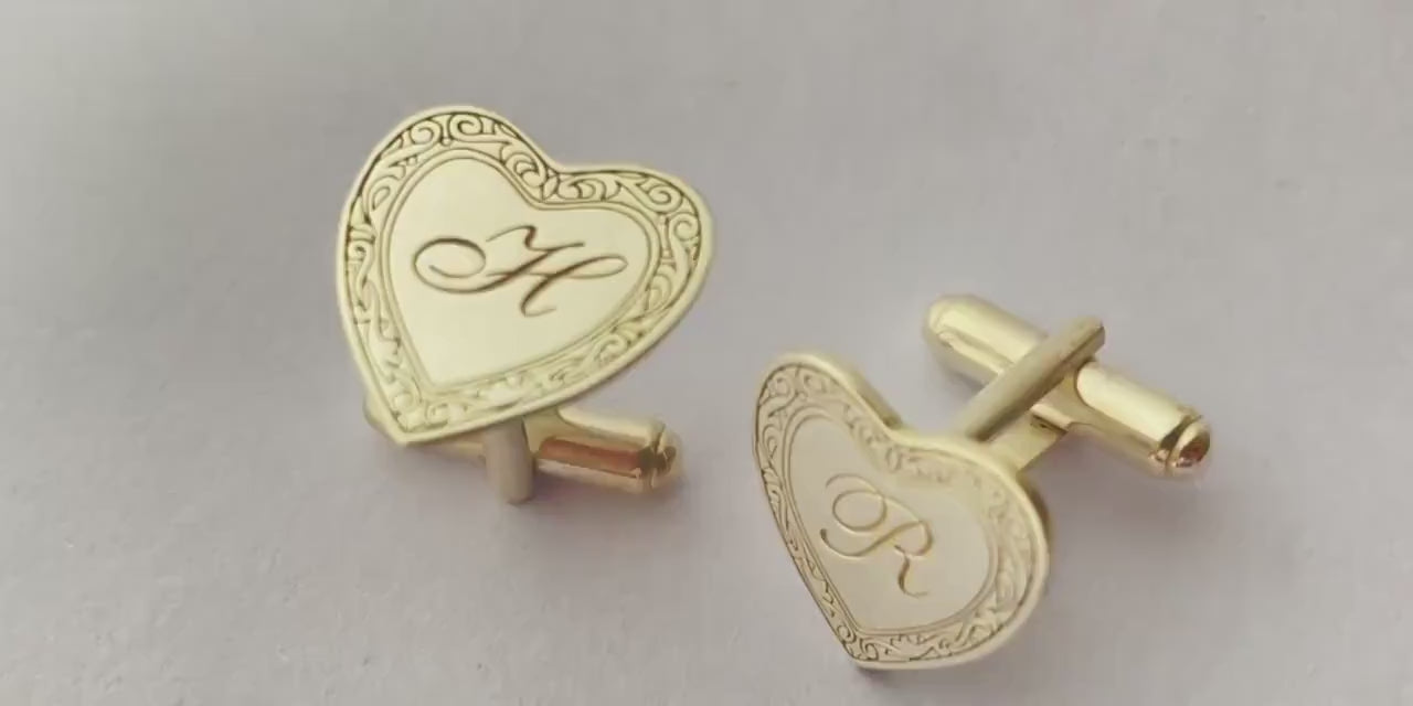 Floral Cufflinks for Groom, Wedding Cufflinks, Heart Initials Cufflinks, Personalized Cufflinks for Groom From Bride, Gift for Man