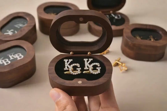 Personalized Sterling Silver Monogram Cufflinks with Birthstone, Custom Initial Letter Cuff Links for Men, Groomsmen Gift, Luxury Wood Box