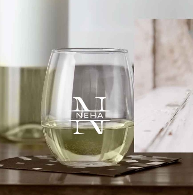 Custom Engraved Whiskey Glass Stemless Wine Glasses with Monogram Name 400 ML